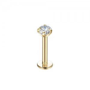 Piercing Labret Modelo 27 Rosca Interna Zircônia Aço PVD Gold